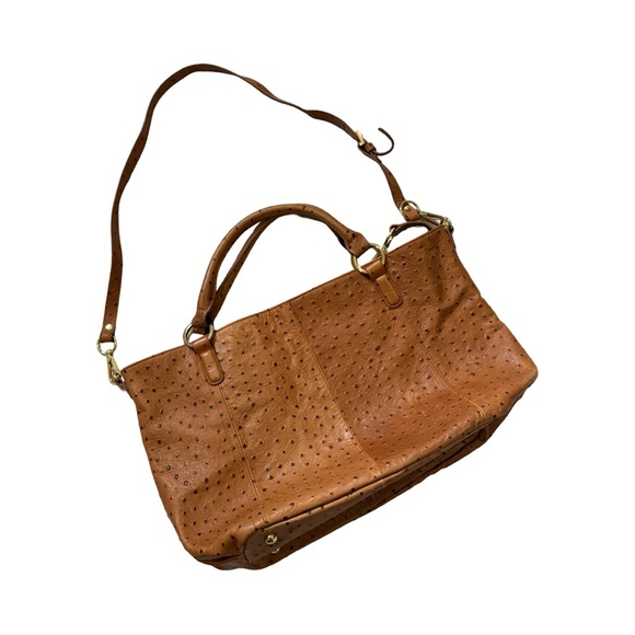 Vintage GILI ostrich leather extra large shoulder or tote bag - embossed tan - Picture 4 of 11
